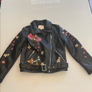 Hannah Banana Foloral Embroidered Black Kids Jacket